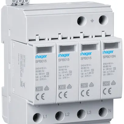 Parasurtension Hager SPD 4P 20kA télécomm. FM TN-S TT Imax 40kA Up 1.5kV 4UM 