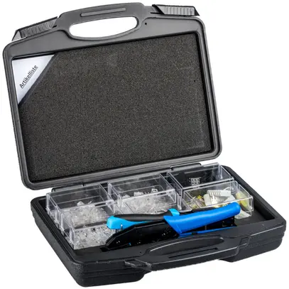 Assortiment de fiches avec coffret, 2 pinces, 200 fiches et protection pliage 