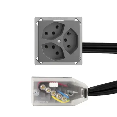 Presa INS EDIZIOdue 3×T13 L2 grigio scuro, per cavo piatto Technofil 