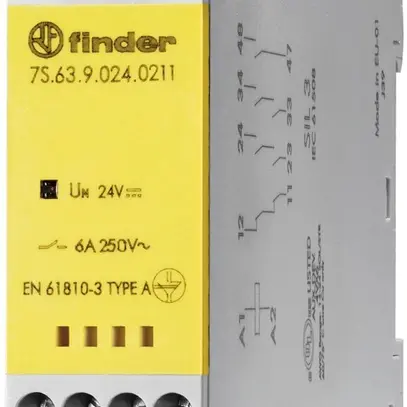 Relais de commutation AMD Finder 7S.63, 2F+1O(+1F) 6A/24VDC AgSnO2, SIL 3 