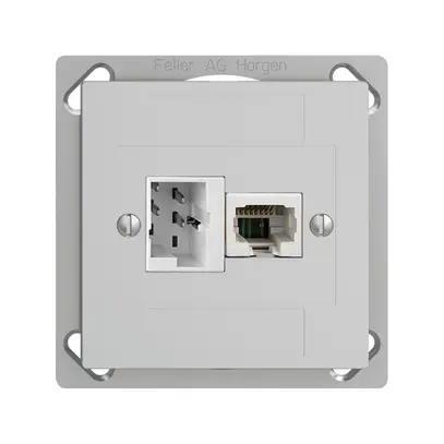 Prise INC 1×T+T,1×RJ45/u 4P EDIZIOdue ITplus ITM gris clair 