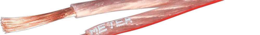 Câble plat pour haut-parleur 2×1.5mm² transparent-rouge Bobine à 100m 