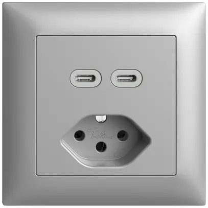 Prise ENC USB 2×type C + type 13 Feller EDIZIOdue FMI 230V 3000mA silver 