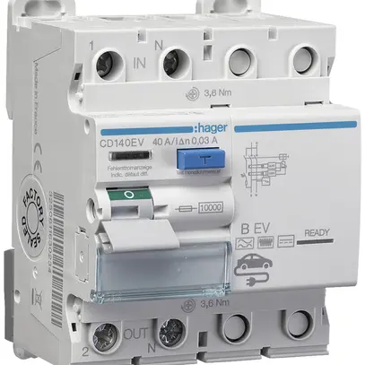 Interruttore differenziale Hager 1P+N 10kA 40A 30mA Typ B EV 4UM 