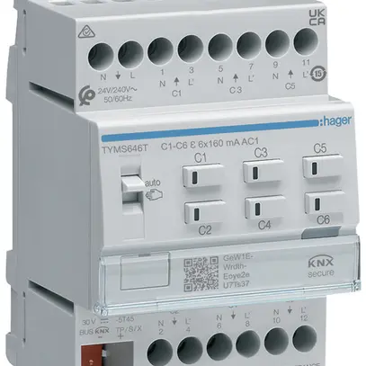 REG-Heizungsaktor KNX Secure Hager 6-fach für 24/230V, Triac 