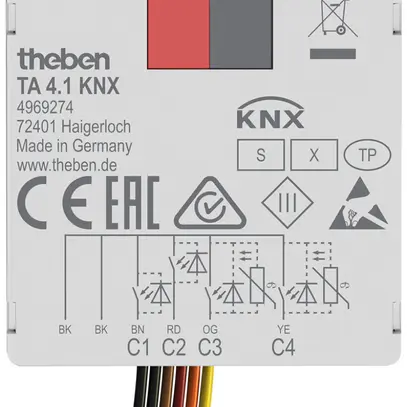 Module entrée/sortie KNX INC Theben TA 4.1 4-canal 5VUC 38×37.3×12.4mm 