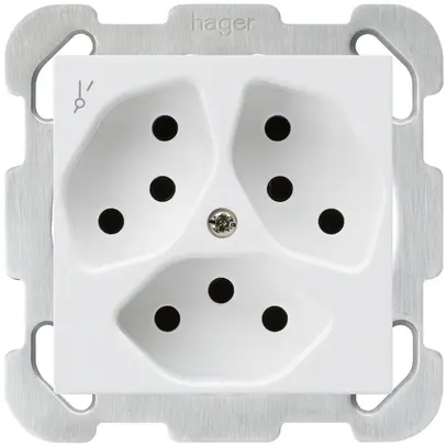Prise ENC kallysto 3×T13/1 blanc avec sécurité enfants avec plaque de fixation 