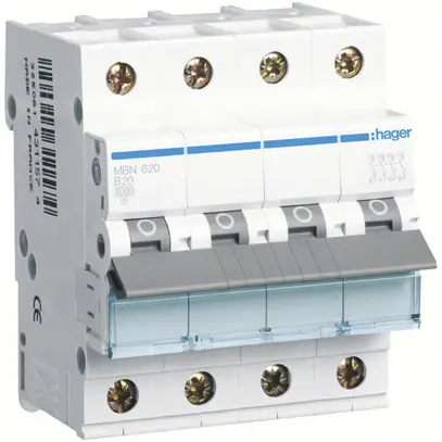 Disjoncteur Hager MCB 4P 415V B 20A 6kA 10kA 4UM 