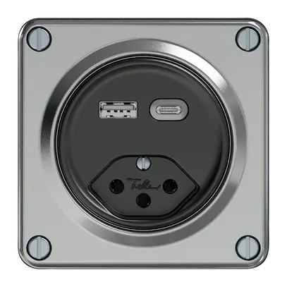 Presa di carica USB ELEMENT 1×USB-A 1×USB-C 3000mA + 1×T13 alluminio 