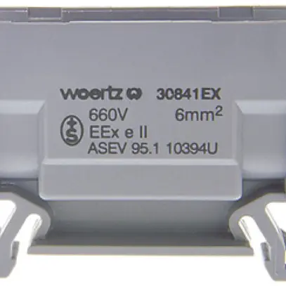 Morsetto di derivazione Woertz Ex 2.5…6mm² 41A 750V vite 2×1 guida DIN 35mm gr 