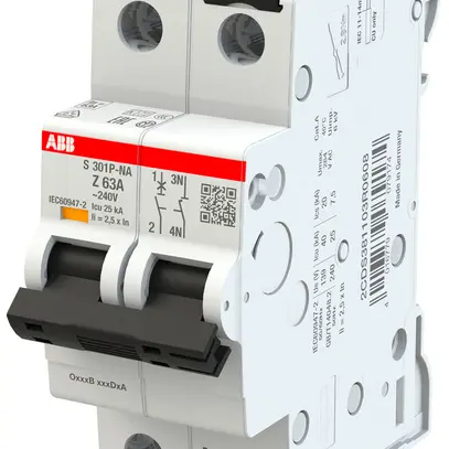 Disgiuntore ABB MCB S300P 1P+N 240V tipo Z 63A Icn 15kA Icu 25kA 2UM 
