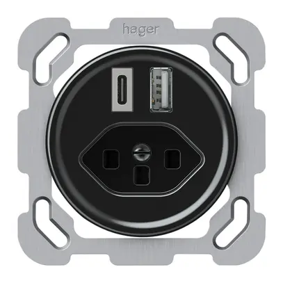 Presa di carica USB INC origin 1×USB-A 1×USB-C 3000mA 5V con tipo 23 nero 