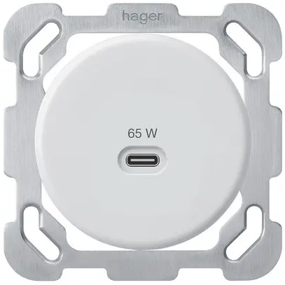 Presa di ricarica USB INC Hager basico tipo C 65W 3250mA c.placca fissag. bianco 