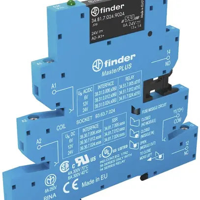 Relais couplage AMD Finder 39 MasterPLUS, 1F 6A/24VDC SSR bornes à vis 