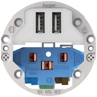 Intérieur pour prise 2×USB & T13/23 Hager montage E 2400mA 