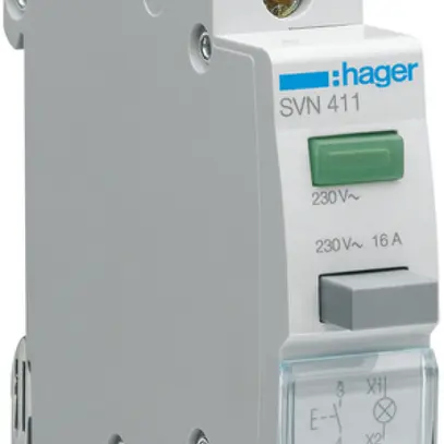 Pulsante luminoso INS Hager 16A 230V 1Ch 0R pulsante grigio calotta verde 1UM 