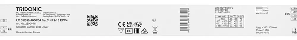 LED-Betriebsgerät Tridonic LC NFC EXC4 18.9…55W 15…54V 350…1050mA 360×30×16.3mm 