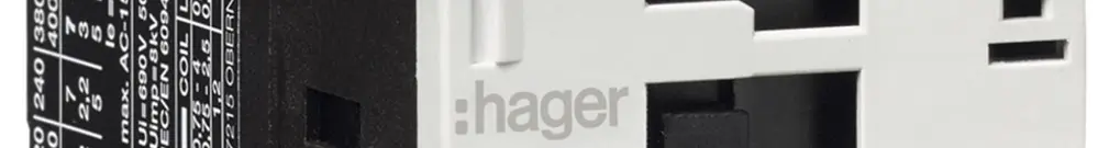 Contacteur de puissance Hager 3P+1 ouvreur 9A à AC-3 tension de bobine 230VAC 