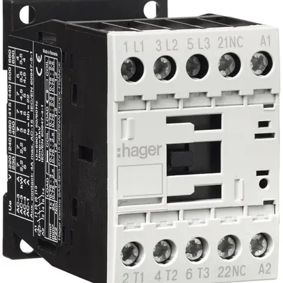 Contacteur de puissance Hager 3P+1 ouvreur 9A à AC-3 tension de bobine 230VAC 