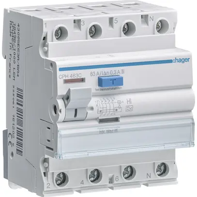 Interruttore differenziale Hager RCCB (RCD) 4P 400V 0.3A tipo A 63A 6kA 4UM 