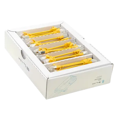 Cavo patch SLIM: 10cm, giallo, 50 pezzi Cat.6A, U/FTP, jack non infrangibile 