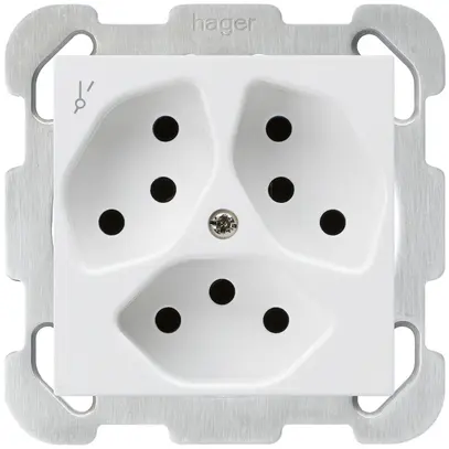 Prise ENC kallysto 3×T13/1S blanc avec plaque de fixation 