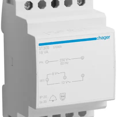 REG-Kleintransformator Hager 16W 8V 12V 1.33A 3TE 