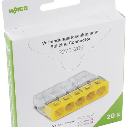 Verbindungsklemme WAGO 2273-205 in Blister 20 Stück 5L 0.5…2.5mm² 24A 450V 