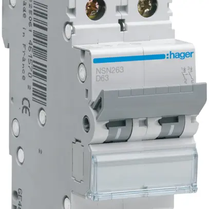Disjoncteur Hager MCB 2P 415V type D 63A Icu 25kA 2UM 