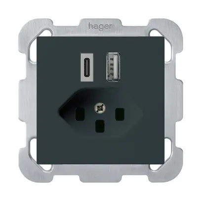 Prise de charge USB ENC kallysto 18W PD 1×type A 1×type C T23 a.plaque fix. noir 