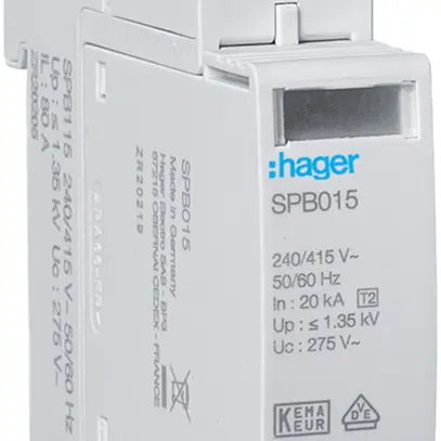 Parasurtension Hager SPD 1P 20kA télécomm. FM TN-C Imax 40kA Up 1.5kV 1UM 