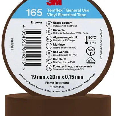 Ruban isolant 3M Temflex 165 19mm×20m×0.15mm brun VDE 600V 0…90°C 