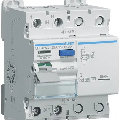 Interruttore differenziale Hager RCCB (RCD) 2P 230V 0.03A tipo B 25A 10kA 4UM 