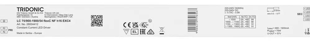 LED-Betriebsgerät Tridonic LC NFC EXC4 48.6…75.1W 15…54V 900…1900mA 360×30×16.3 