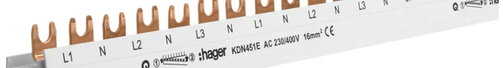 Pettine di raccordo Hager 3L forca 16mm² 80A 1000×54mm bianco 