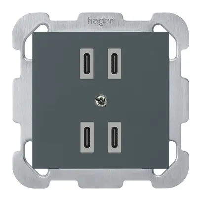 Prise de charge USB ENC Hager kallysto 2×C-C 2×20W/4×10W 5V 77×77mm anthracite 