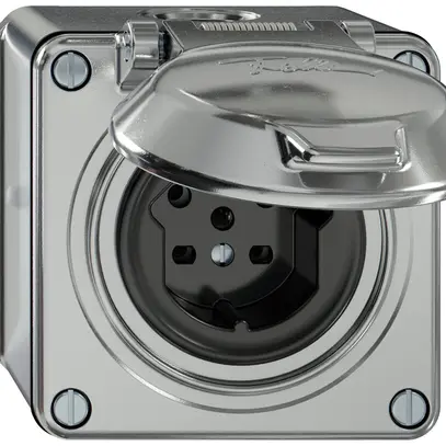 AP-Steckdose ELEMENT SNAPFIX® 1×Typ 15 10A 440V mit Klappdeckel IP20 alu 