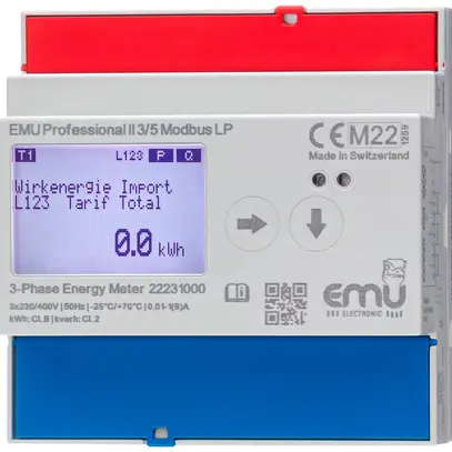 Contatore di energia AMD EMU Professional II 3×5A indiretto MID/LP S0 Modbus RTU 