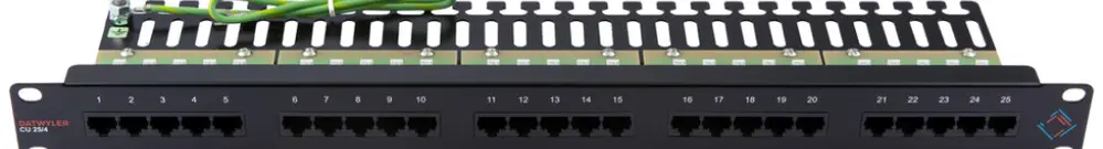 Pannello patch 19" voice 1UA cat3 25×RJ45 4p n.scherm., nero 