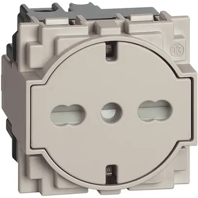 Prise Living Now Schuko/Italie 2 modules 16A socle rétractable sand 