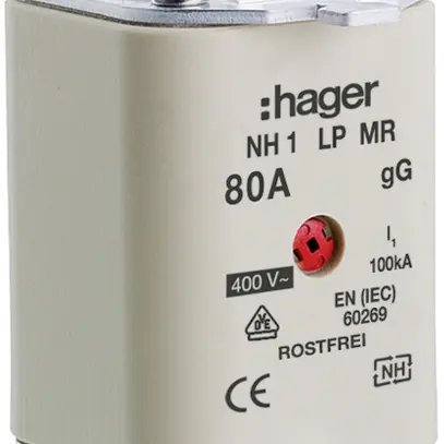 Fusible HPC Hager DIN1 400VAC 80A gG/gL avertisseur central inoxydable 