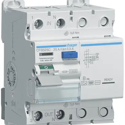 Interruttore differenziale Hager RCCB (RCD) 2P 230V 0.3A tipo B hfq 25A 10kA 4UM 