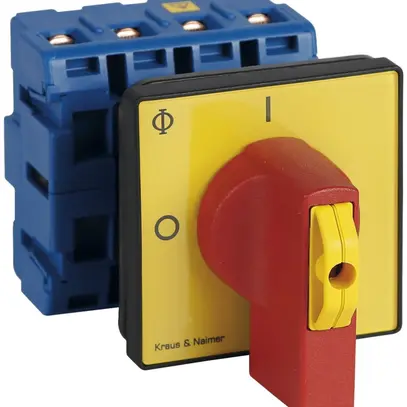 Sezionatore di carico INS 4P mont.front., 20A, 0-1, gi, 64×64mm, disp.bloc.ro/gi 