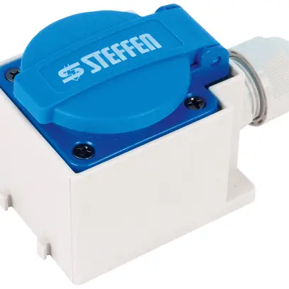 Prise AP Steffen 1×T13 1P 10A 250V IP20 couvercle bleu, blanc 