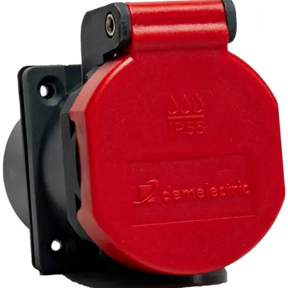 Presa INS T15 DEM IP55 10A 400V con guarnizione IK07 antracite/coperchio rosso 