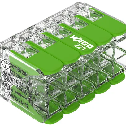 Borne de connexion WAGO Green Range 10L 0.2…4mm² avec levier vert transparent 