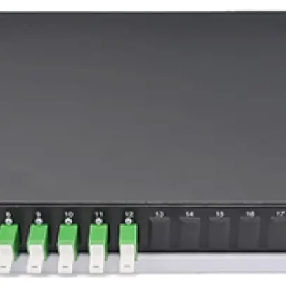 Coffret d'épissure 19" Dätwyler OV-CH 12×LSH/APC vert OS2 décalé 1UH noir 