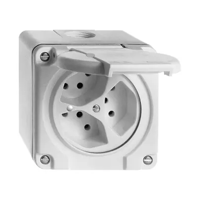 Prise AP mouillé 3×T13 blanc FH, avec LED vert 