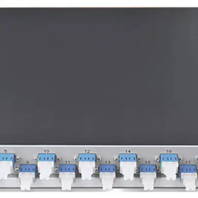 Box di giunzione 19" Dätwyler OV-CH 24×LCD/PC blu OS2 sfalsato 1UA argento 