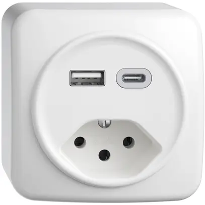Presa AP USB tipo A+C + tipo 13 Feller STANDARDdue QX54 230V 3000mA bianco 